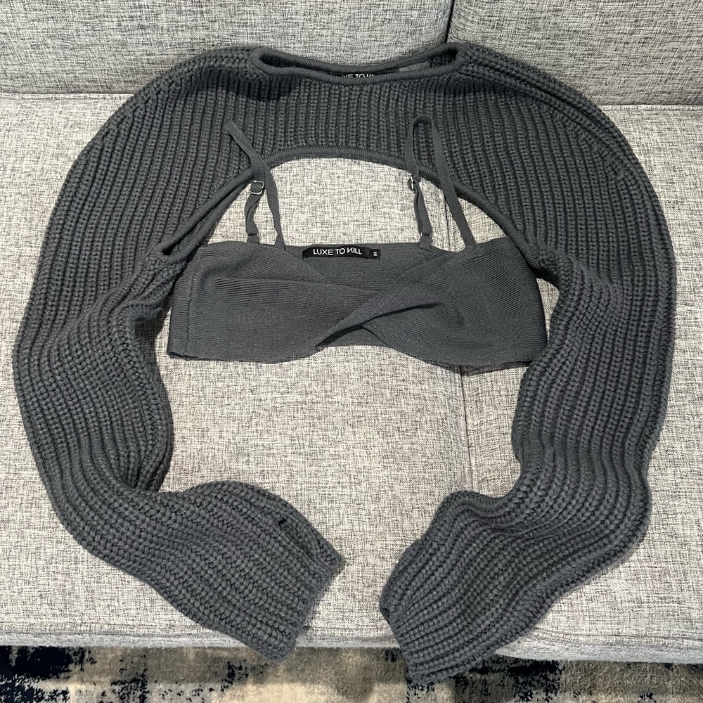 Luxe to Kill Charcoal Knit Bolero & Bralette Set